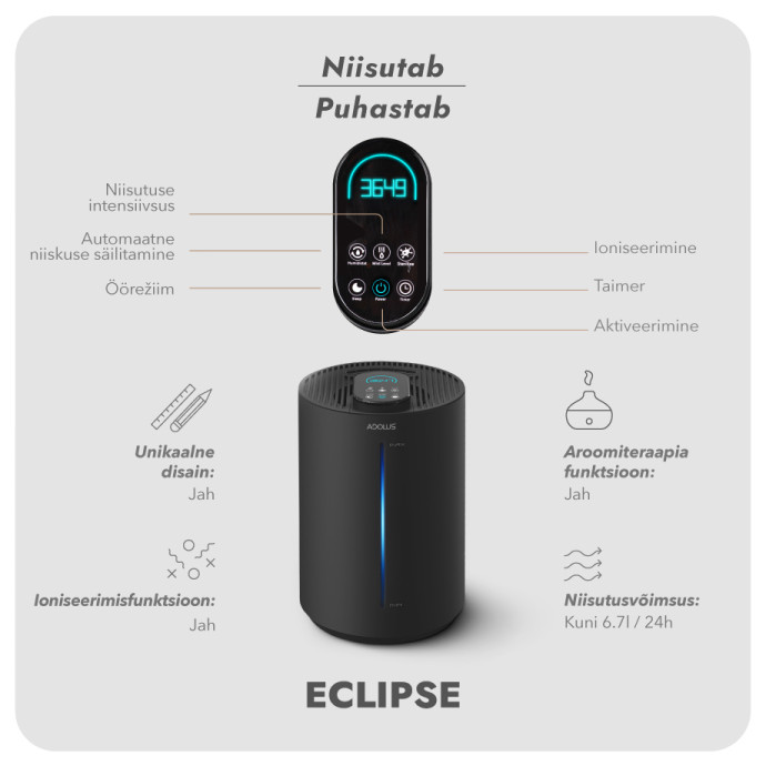 Ultraheli õhuniisutaja Adolus ECLIPSE 25W, 5.5l
