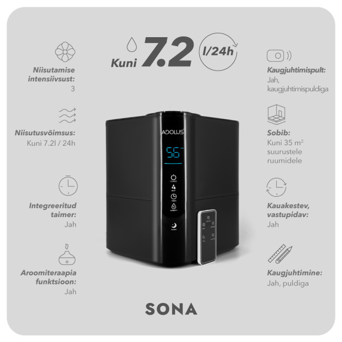 Ultraheli õhuniisutaja Adolus SONA, 25W