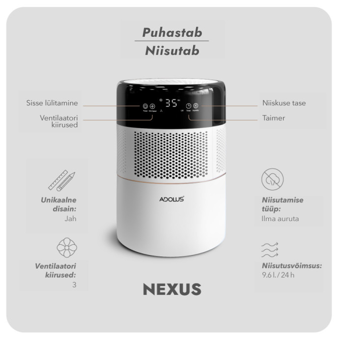 Õhuniisutaja Adolus NEXUS + Täiendav filter Õhuniisutaja Adolus NEXUS + Täiendav filter