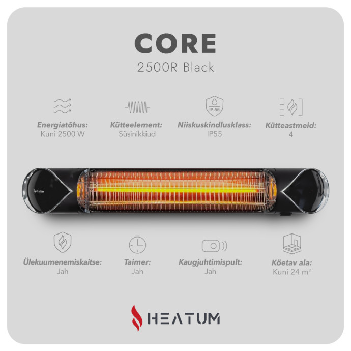Infrapuna soojuskiirgur Heatum H2500R CORE BLACK koos kolmjalaga