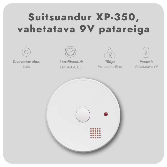 Suitsuandur XP-350, vahetatava 9V patareiga