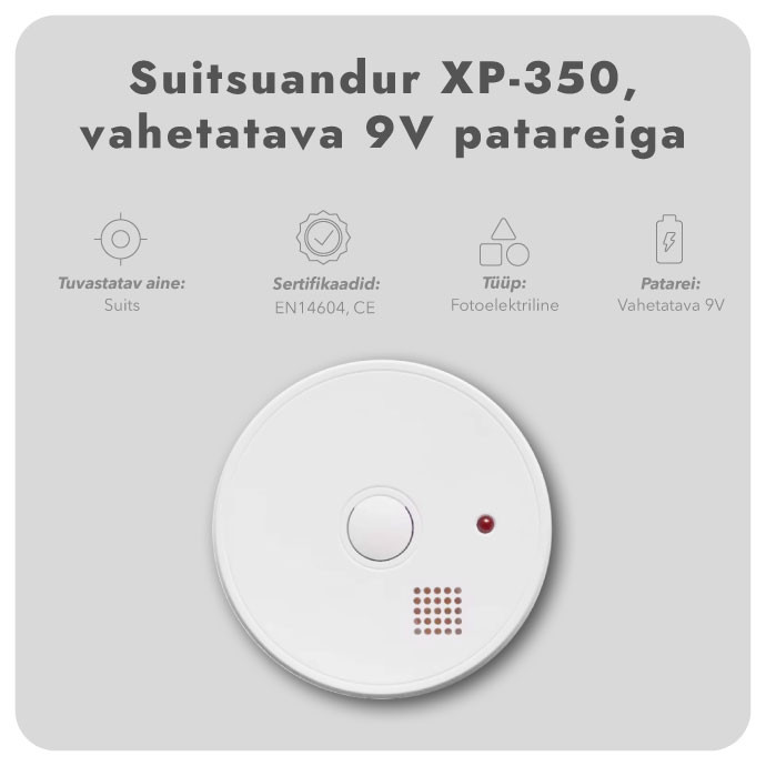 Suitsuandur XP-350, vahetatava 9V patareiga (2 tk.)2