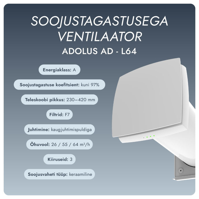 Soojustagastusega ventilaator Adolus AD-L64