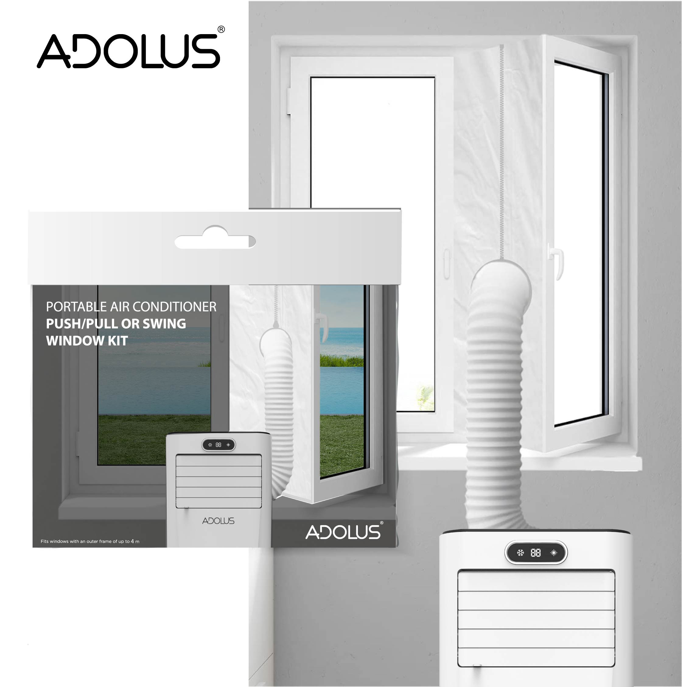 ADOLUS ARCTIC A2600H mobiilne konditsioneer küttefunktsiooni ning aknatihendiga